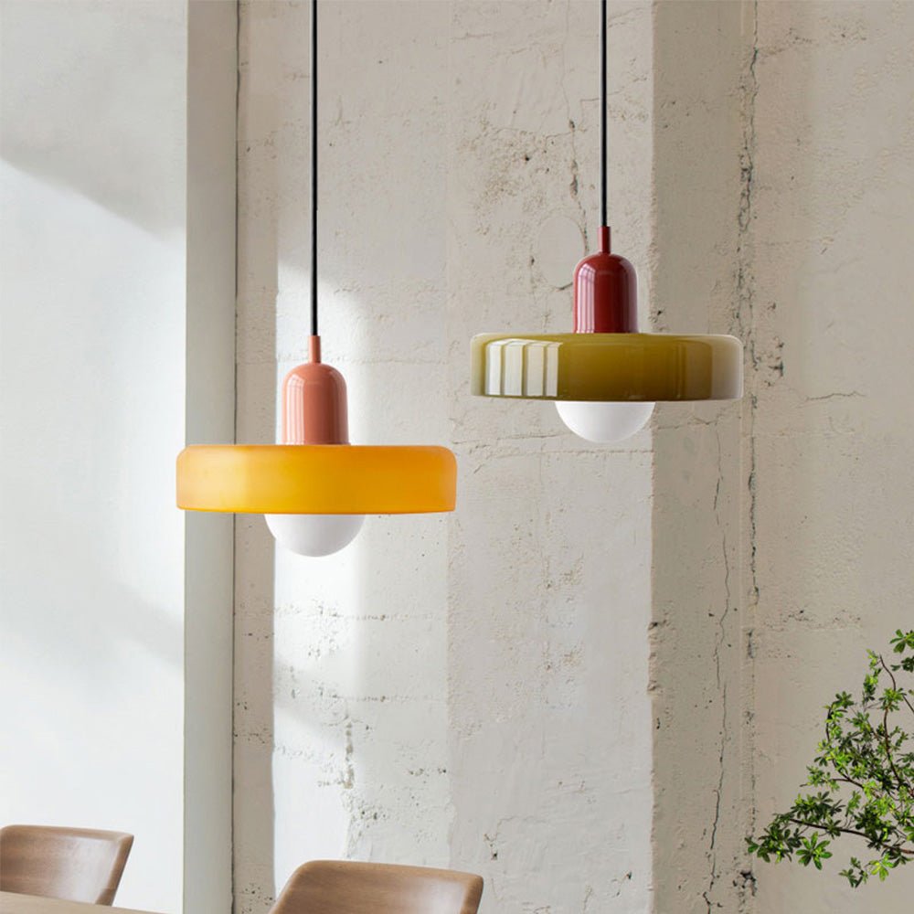 Bauhaus pendant lamp made of colored glass