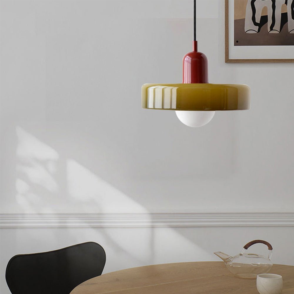 Bauhaus pendant lamp made of colored glass