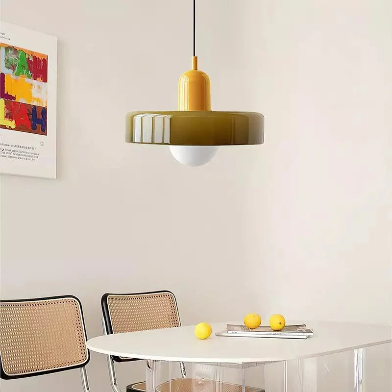 Bauhaus pendant lamp made of colored glass