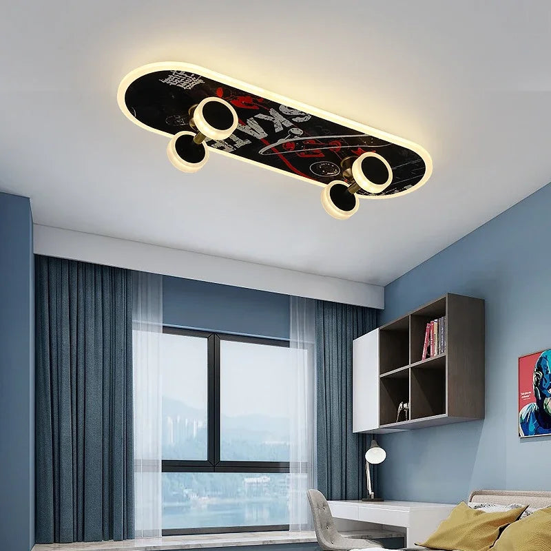 Skateboard Ceiling Light for Kids' Room | Modern LED Lamp for Boys' Room