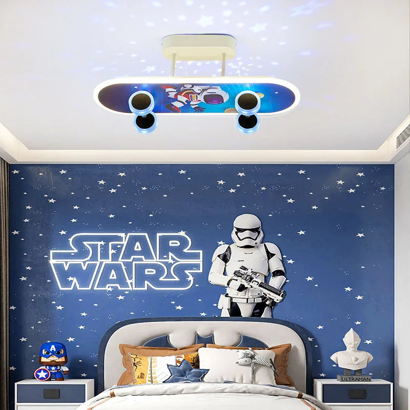 Skateboard Ceiling Light for Kids' Room | Modern LED Lamp for Boys' Room