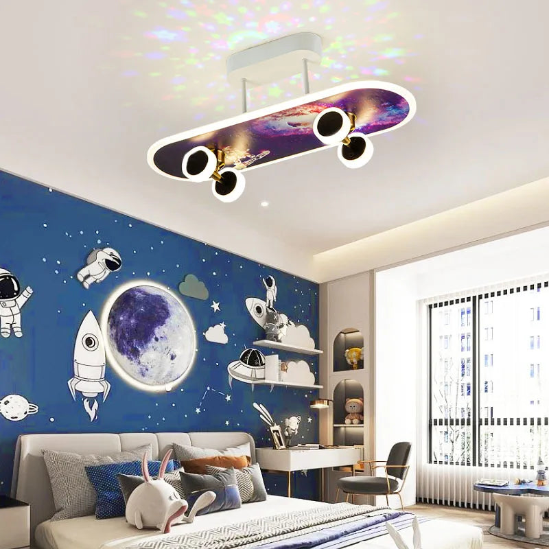 Skateboard Ceiling Light for Kids' Room | Modern LED Lamp for Boys' Room