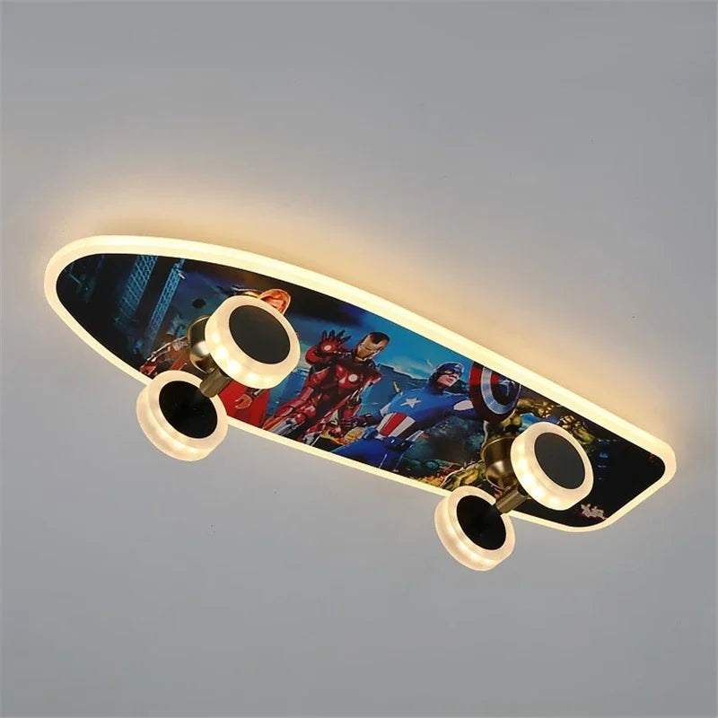 Skateboard Ceiling Light for Kids' Room | Modern LED Lamp for Boys' Room