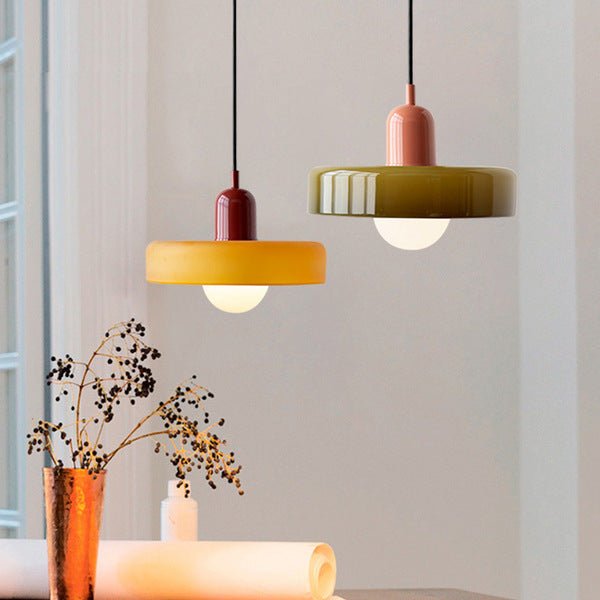 Bauhaus pendant lamp made of colored glass